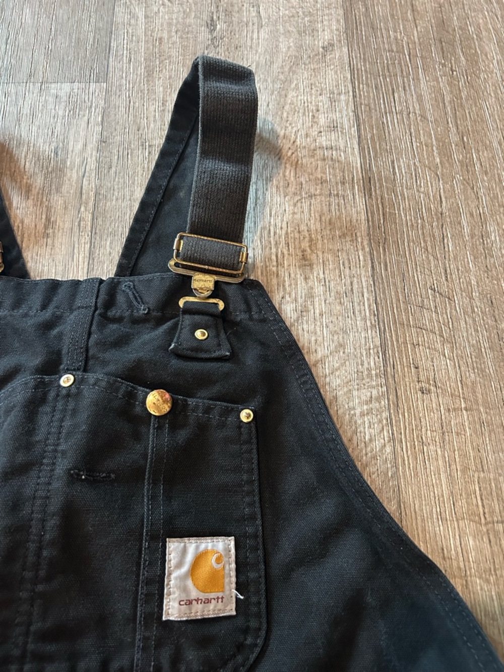 Men’s Carhartt Black Denim Workwear Duck Bib Overalls Carpenter Style Relaxed - Picture 7 of 11